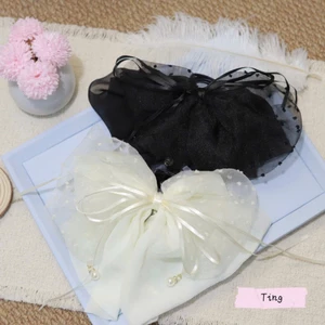 Kẹp Tóc Nơ Vải Voan To Bản Đính Ngọc Trai Rủ Sang Chảnh - Phụ Kiện Kẹp Búi Tóc Nửa Đầu Đi Tiệc Đi Cafe Cho Nữ