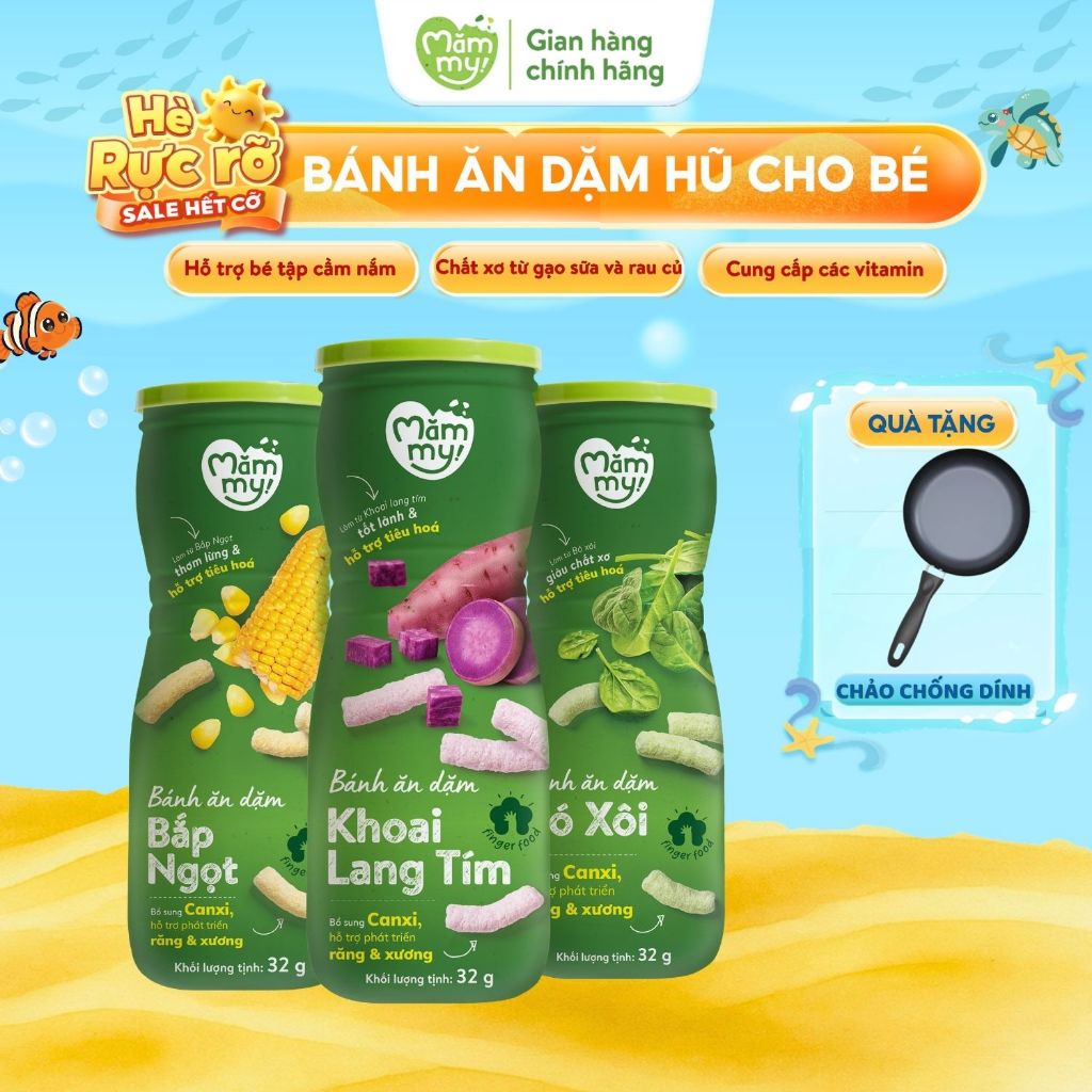 Bánh ăn dặm cho bé dạng hũ Mămmy vị trái cây và rau củ hỗ trợ tiêu hoá cho bé 6 tháng, hũ 32-50g