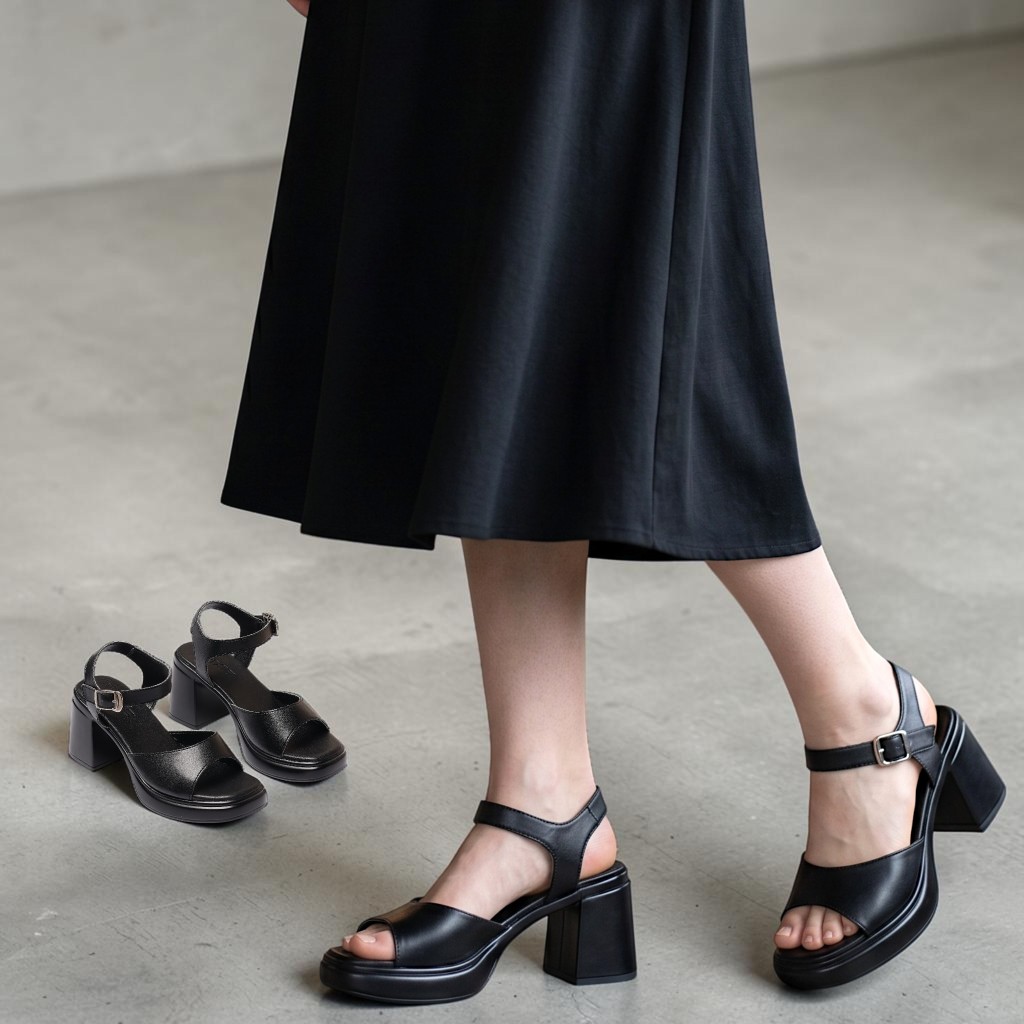Giày Sandal Cao Gót Nữ Đúp 7cm Quai Ngang Pixie H131