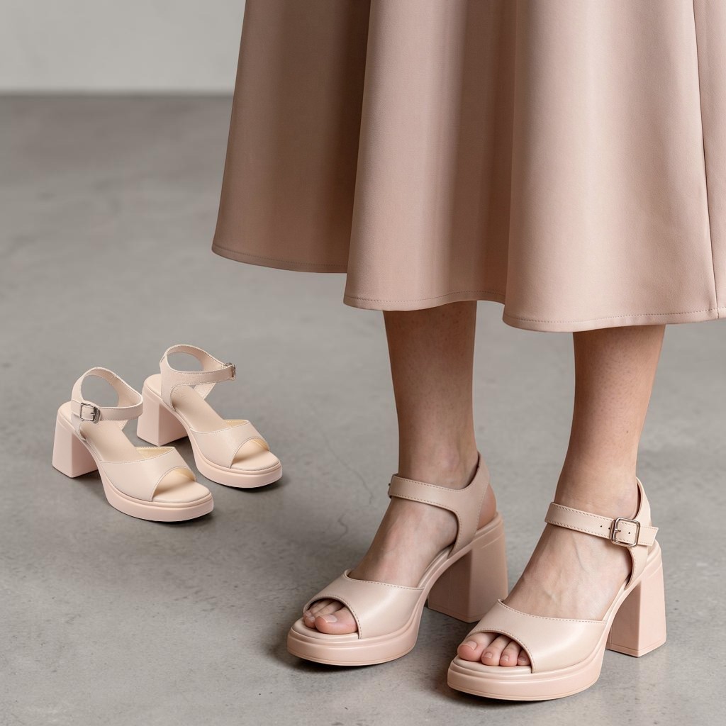 Giày Sandal Cao Gót Nữ Đúp 7cm Quai Ngang Pixie H131