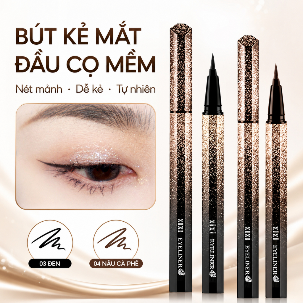Bút Kẻ Mắt Nước Đầu Cọ Mềm 0.7g Chống Nước Nhanh Khô Lâu Trôi Hạn Chế Lem Trang Điểm Mắt Đen Nâu Cà Phê