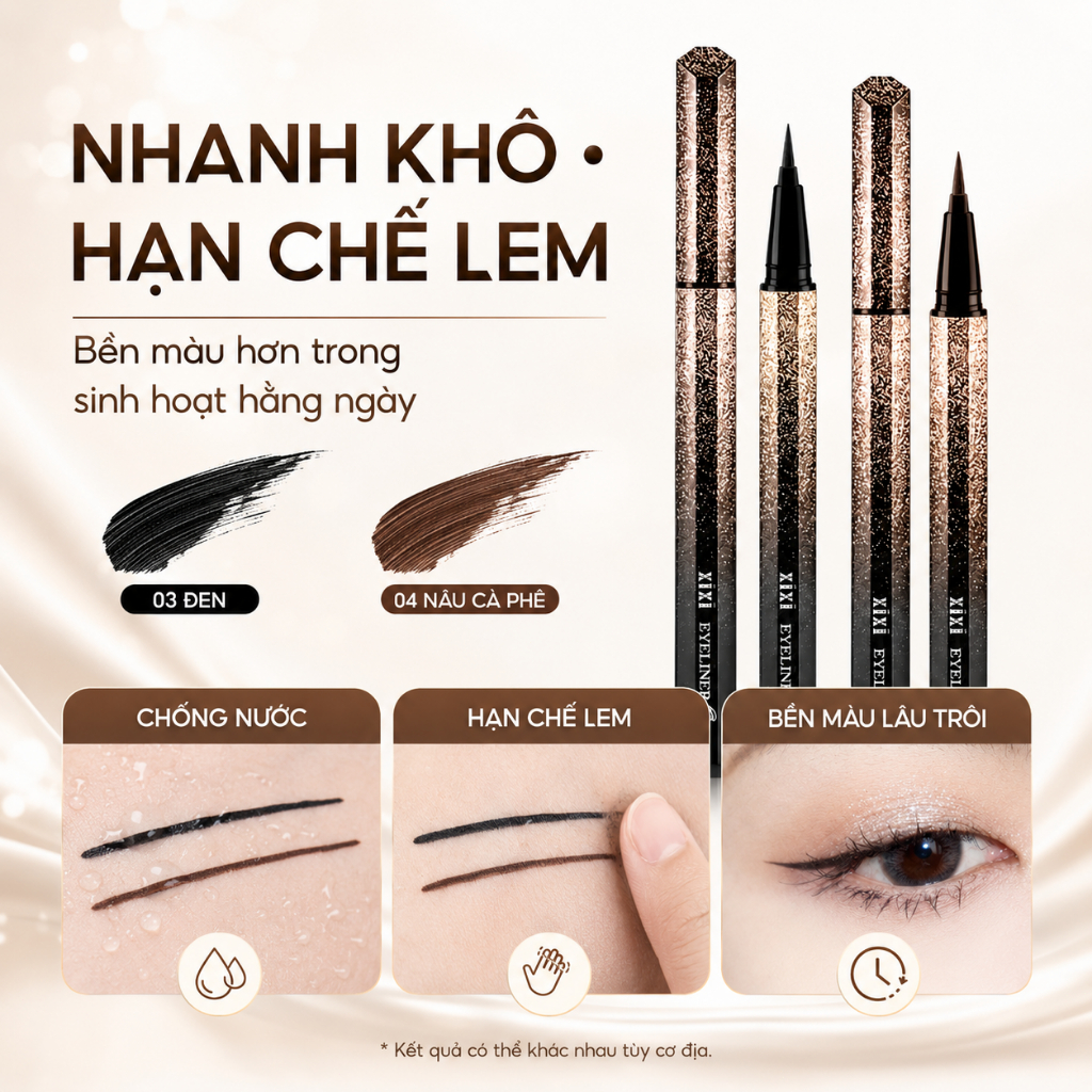 Bút Kẻ Mắt Nước Đầu Cọ Mềm 0.7g Chống Nước Nhanh Khô Lâu Trôi Hạn Chế Lem Trang Điểm Mắt Đen Nâu Cà Phê