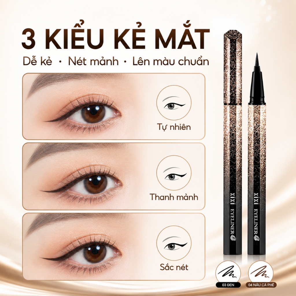 Bút Kẻ Mắt Nước Đầu Cọ Mềm 0.7g Chống Nước Nhanh Khô Lâu Trôi Hạn Chế Lem Trang Điểm Mắt Đen Nâu Cà Phê