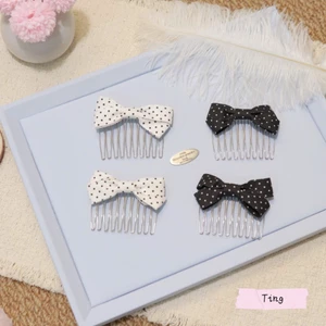 Trâm Cài Tóc Dạng Lược Đính Nơ Vải Họa Tiết Chấm Bi - Phụ Kiện Làm Đẹp Tóc Đi Học Đi Chơi Tiện Lợi