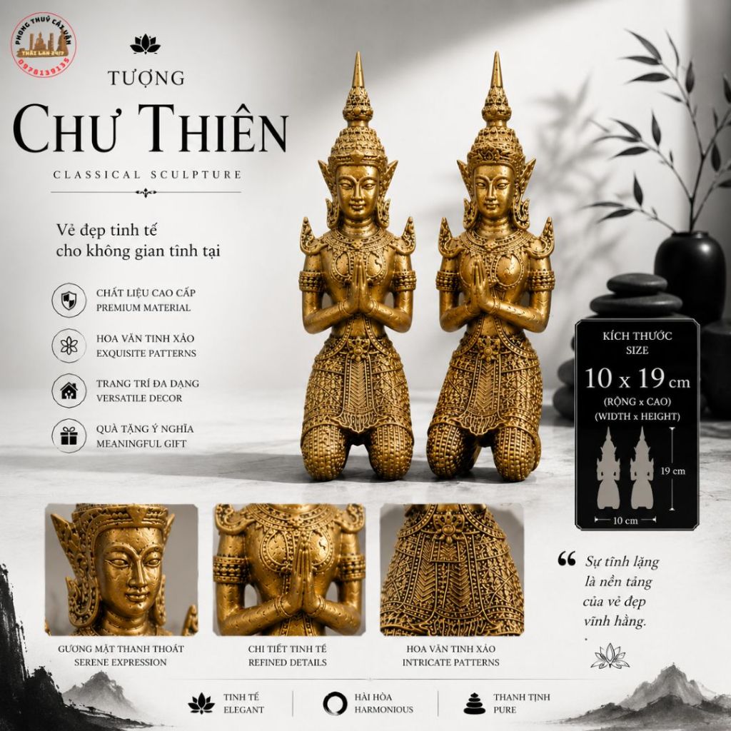 Tượng Decor Trang Trí Kệ Gỗ Mẫu Đôi Chư Thiên Tinh Xảo 19cm