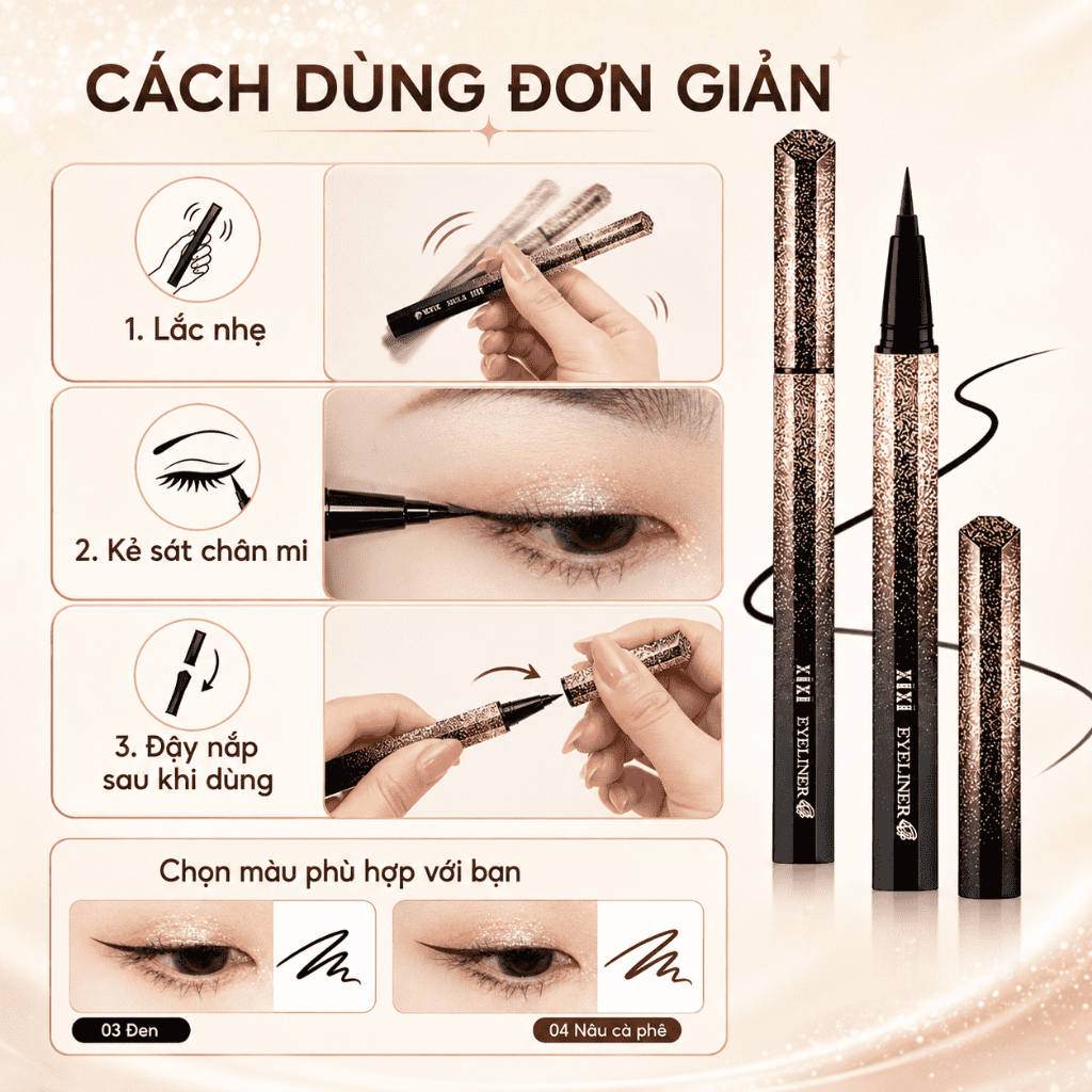 Bút Kẻ Mắt Nước Đầu Cọ Mềm 0.7g Chống Nước Nhanh Khô Lâu Trôi Hạn Chế Lem Trang Điểm Mắt Đen Nâu Cà Phê