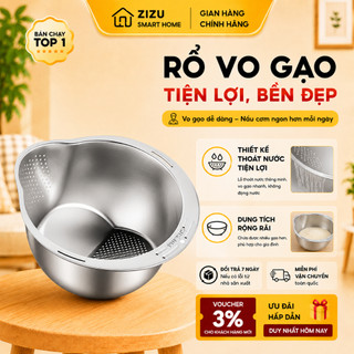 Rổ Vo Gạo Inox 304 Cao Cấp – Thép Không Gỉ An Toàn, Rổ Rửa Rau Hoa Quả Có Lỗ Thoát Nước Tiện Lợi