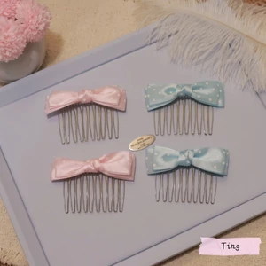 Lược Cài Tóc Kim Loại Đính Nơ Satin Chấm Bi - Xước Tóc Mái Màu Pastel Ngọt Ngào Phong Cách Tiểu Thư Hàn Quốc