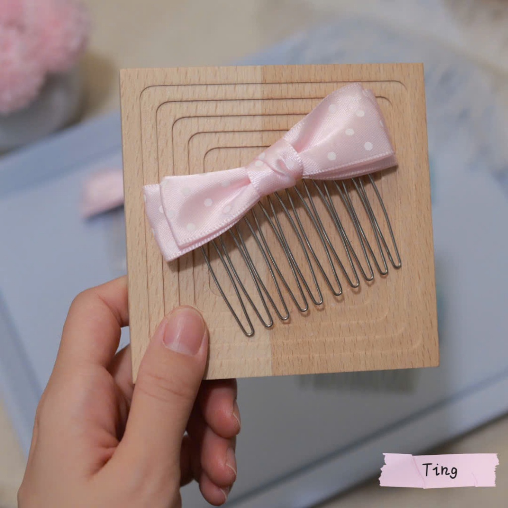 Lược Cài Tóc Kim Loại Đính Nơ Satin Chấm Bi - Xước Tóc Mái Màu Pastel Ngọt Ngào Phong Cách Tiểu Thư Hàn Quốc