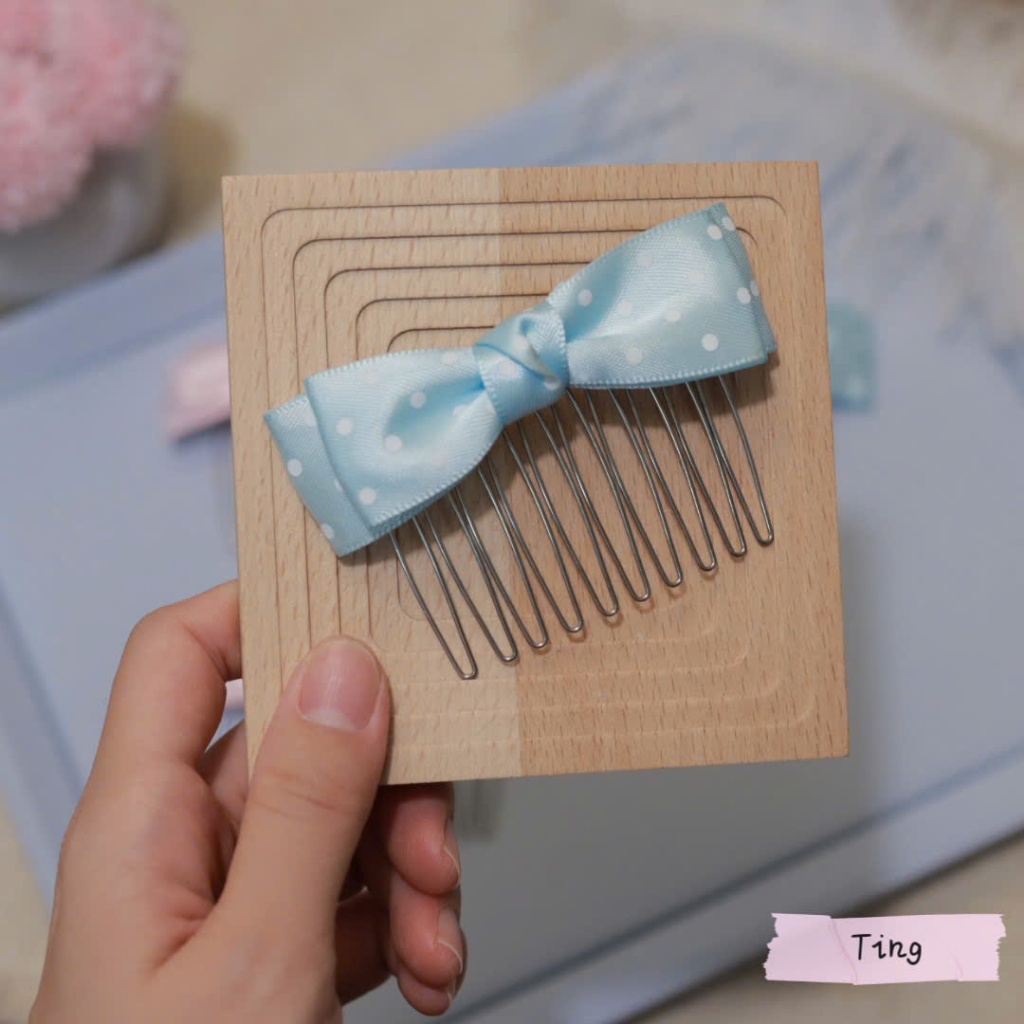 Lược Cài Tóc Kim Loại Đính Nơ Satin Chấm Bi - Xước Tóc Mái Màu Pastel Ngọt Ngào Phong Cách Tiểu Thư Hàn Quốc