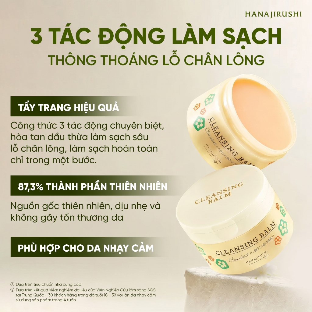 [Live KOL] Sáp Tẩy Trang Làm Sạch Bụi Bẩn Makeup Hanajirushi Cleansing Balm 70g Không Làm Khô Da