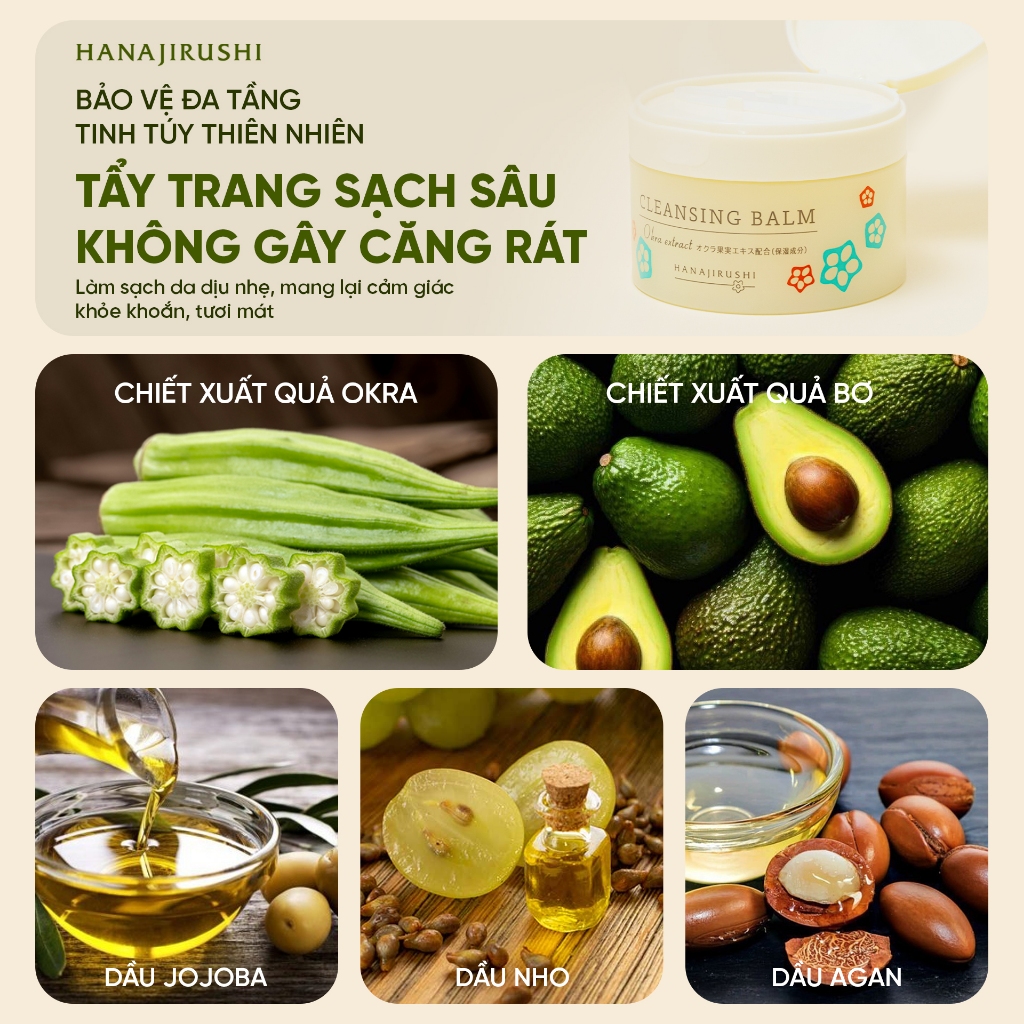 [Võ Hà Linh x Hanajirushi] Sáp Tẩy Trang Hanajirushi Cleasing Balm Okera Extract 70g Làm Sạch Bụi Bẩn Makeup
