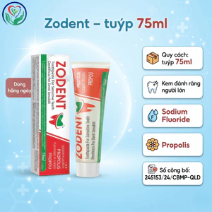 Kem đánh răng Zodent 75ml Sodium Fluoride Propolis hỗ trợ răng nhạy cảm, thơm miệng
