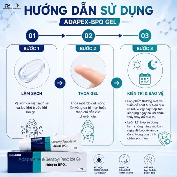 Kem Bôi Chấm Mụn Adapex BPO Adapalene & Benzoyl Peroxide Gel Làm Dịu Da Mờ Thâm 20g