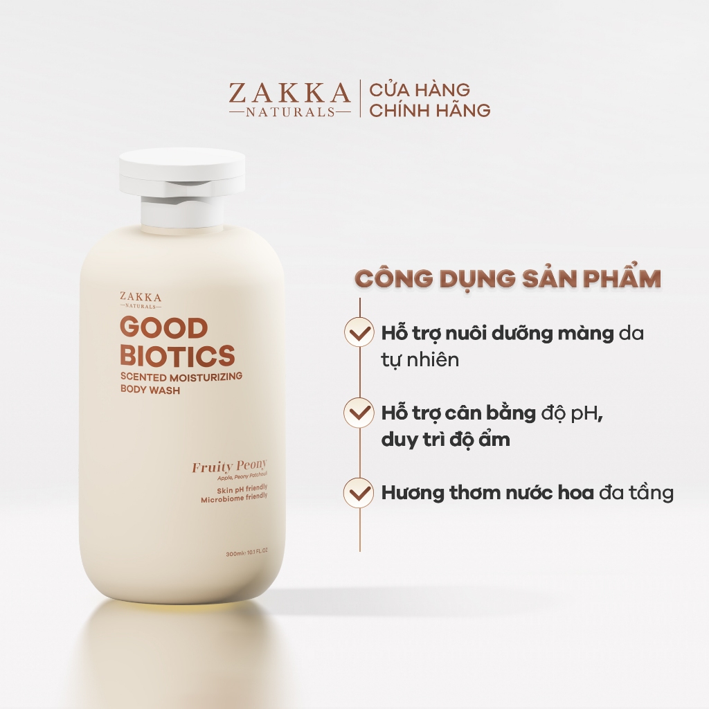 [Fruity Peony] Sữa tắm lợi khuẩn hương nước hoa Good Biotics Scented Moisturizing Body Wash Zakka Naturals 300ml