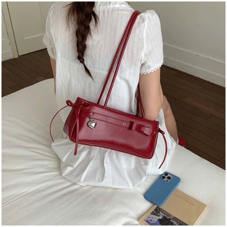 Túi Xách Nữ Đeo Vai Kèm Charm Tim Dễ Thương Da PU Cao Cấp Phong Cách Hàn Quốc Dễ Phối Đồ Đi Chơi- NA393
