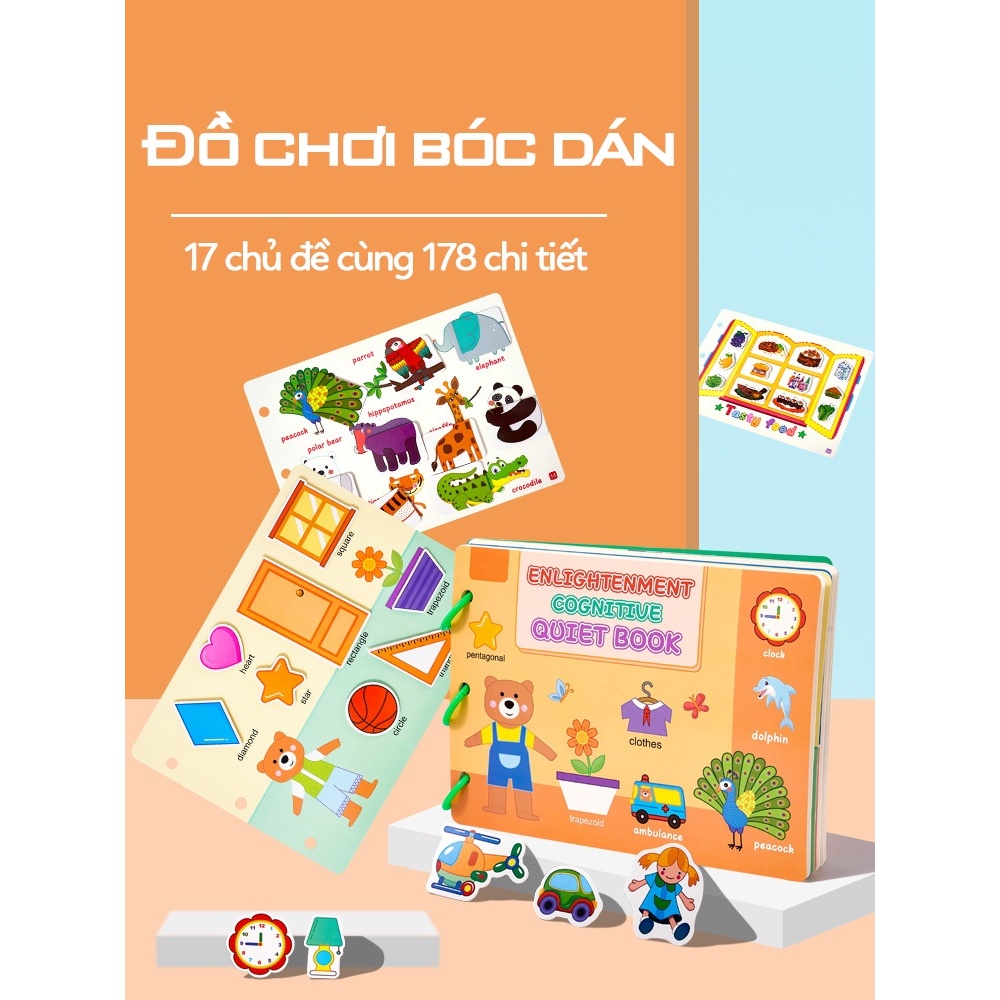 Sách Bóc Dán Đồ Chơi Học Liệu Bóc Dán Montessory Cho Bé Bóc Dán Thông Minh 17 Chủ Đề Tiếng Anh PUKAPI