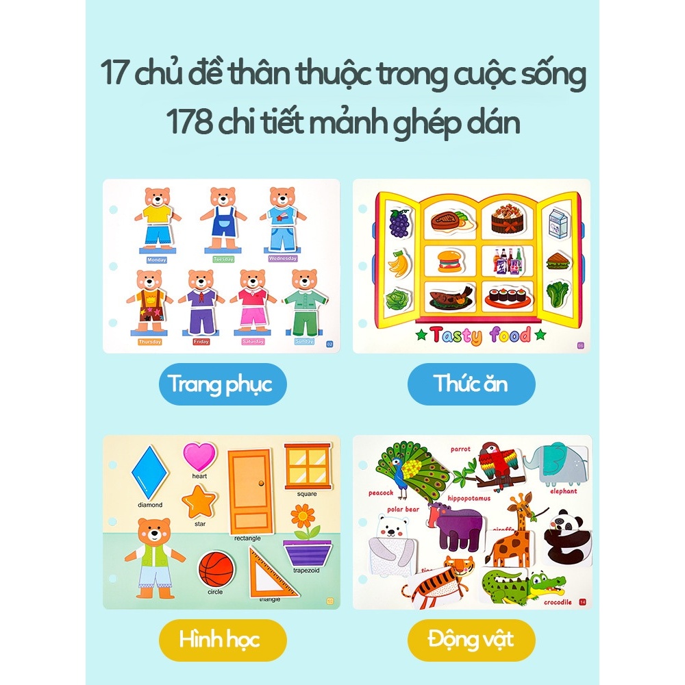 Sách Bóc Dán Đồ Chơi Học Liệu Bóc Dán Montessory Cho Bé Bóc Dán Thông Minh 17 Chủ Đề Tiếng Anh PUKAPI