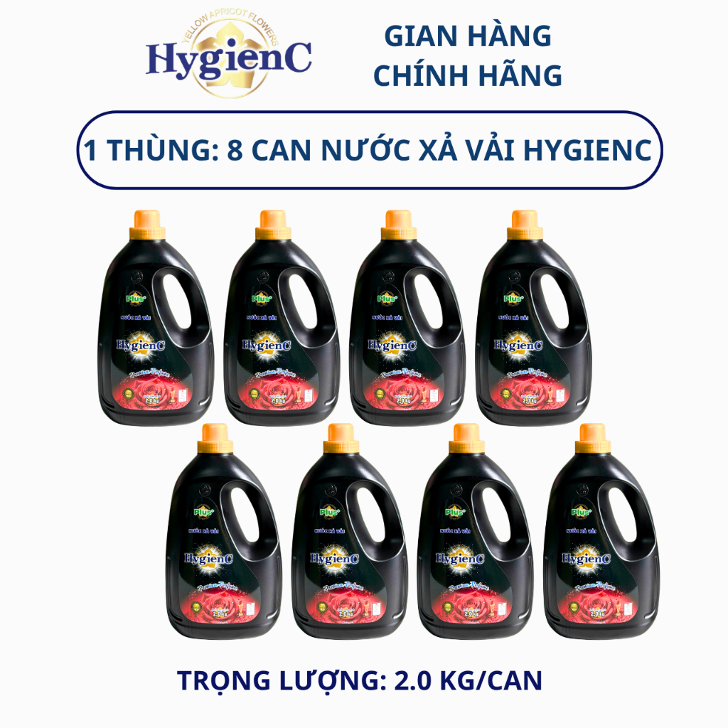 [SỈ THÙNG] Combo 8 Can Nước Xả Vải Đậm Đặc HYGIENC PLUS 2.0 Kg/Can - Hương Nước Hoa