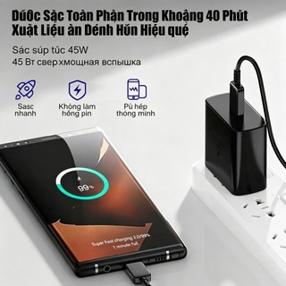 Cáp sạc siêu bền Samsung 45W 5A C-C, tương thích với S26 Ultra, S25 Ultra, S24, S23, S22, S21, Z, Fold6, A56 và A36.