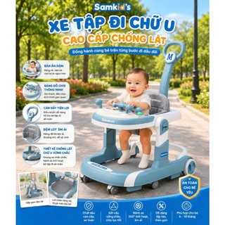 Xe Tập Đi Chữ U Cao Cấp Chống Lật Samkid's Có Bàn Ăn Dặm, Có Bảng Đồ Chơi Thông Minh, Có Cán Đẩy và Lót Chân Cho Bé Yêu