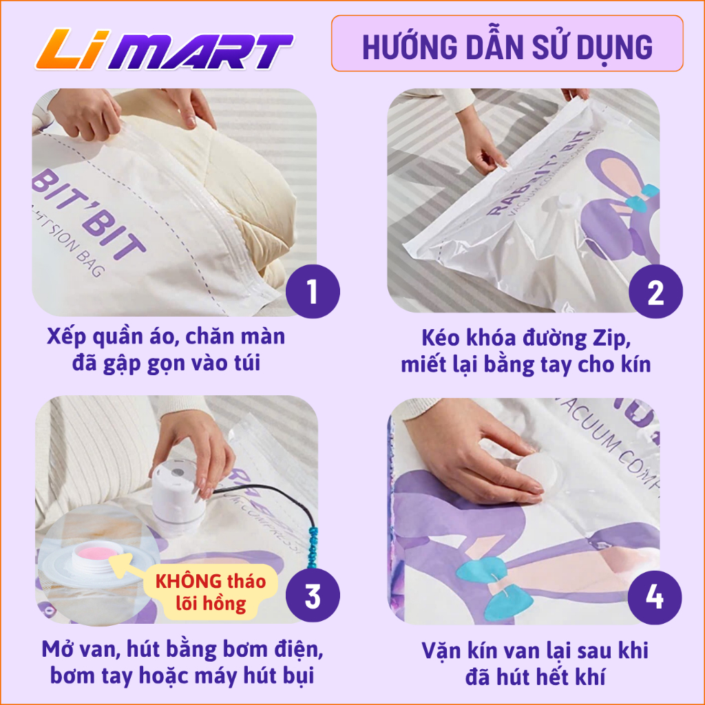 COMBO 4 Túi Hút Chân Không chân không đựng quần áo, chăn màn, đồ du lịch, chống rò rỉ khí.
