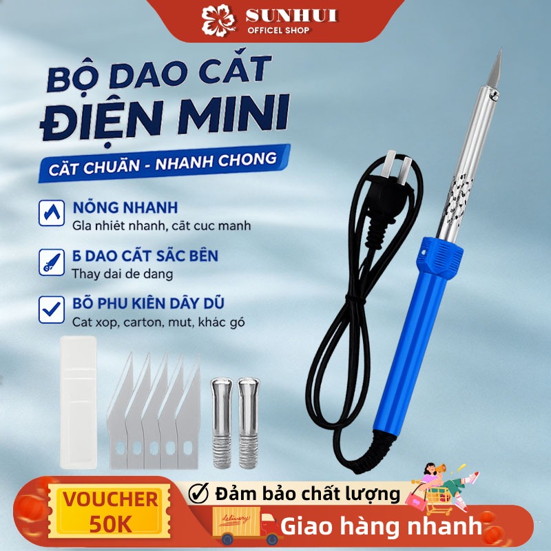 Bộ Dao Cắt Điện Mini Cầm Tay 60W – Dao Nhiệt Cắt Xốp, Foam EVA, Carton, Mút Xốp, Dụng Cụ DIY Đa Năng Kèm 5 Lưỡi