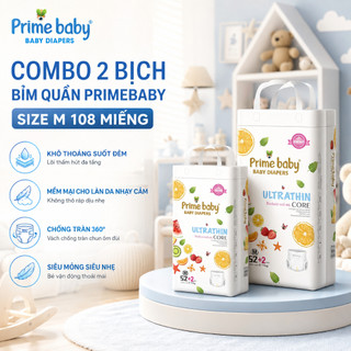 Combo 2 Bịch Bỉm Trẻ Em Size M Tã Quần Trẻ Em Prime Baby Mềm Mỏng Thấm Hút Nhập Khẩu Chính Hãng