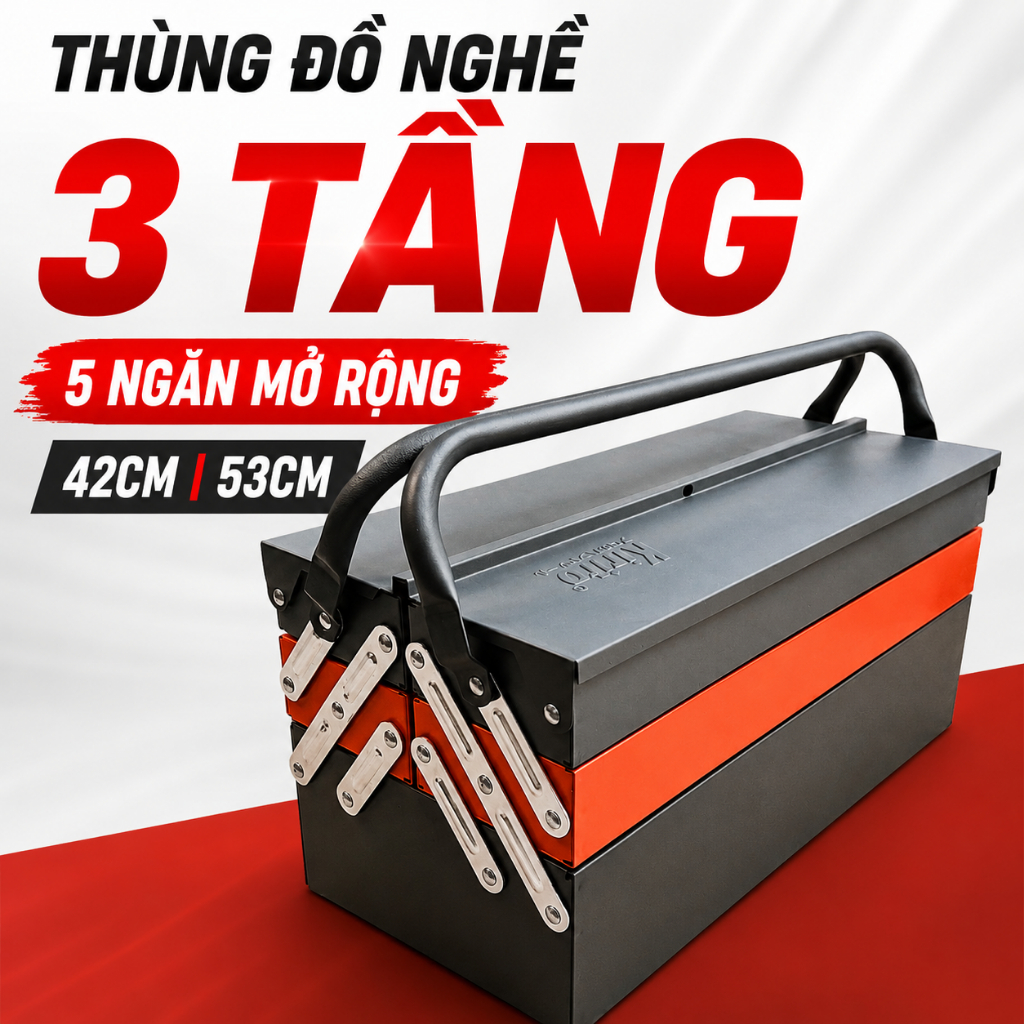 Thùng Đồ Nghề Kirito 3 Tầng 5 Khay Thép Sơn Tĩnh Điện, Hộp Đựng Dụng Cụ Sửa Chữa Chính Hãng