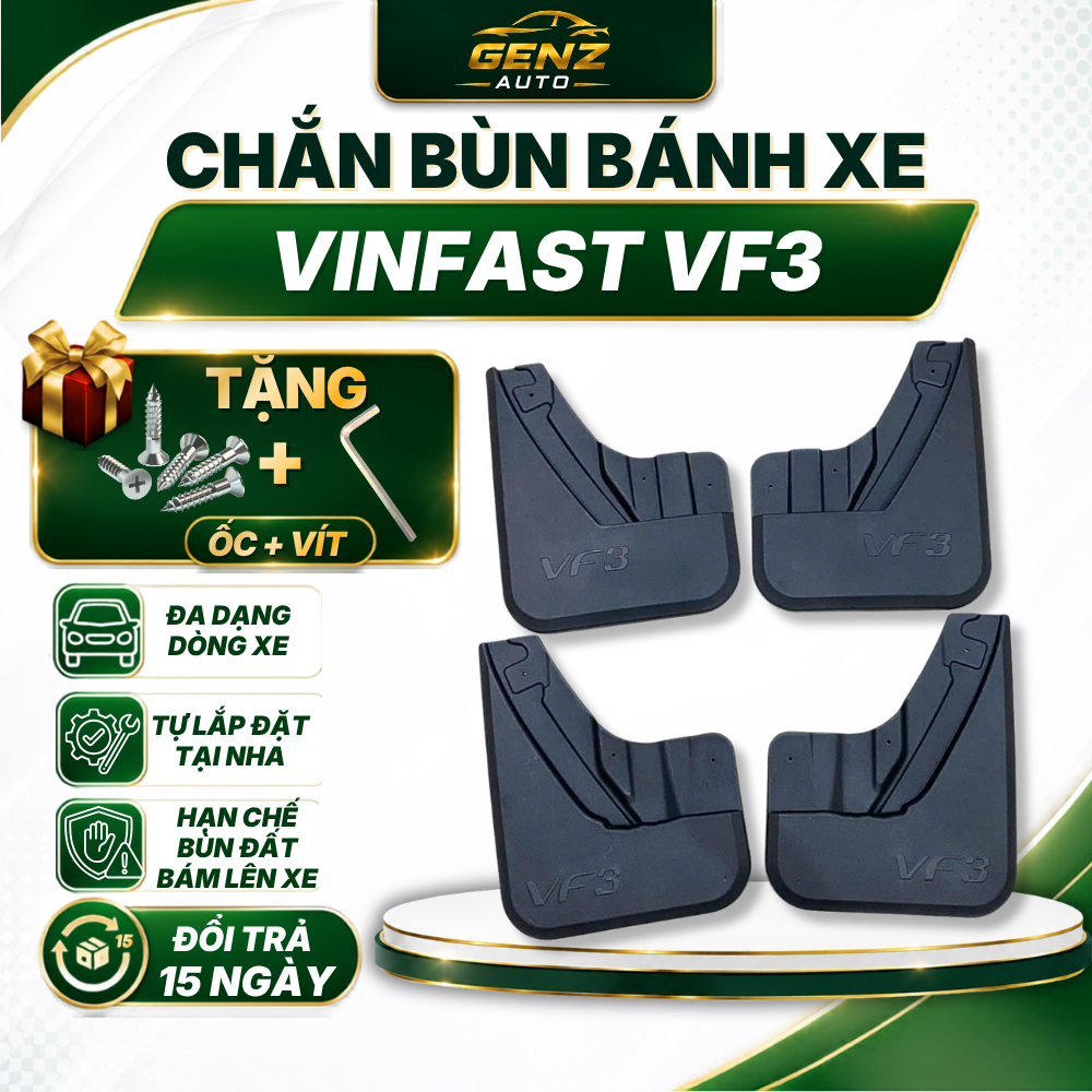 Chắn bùn xe Vinfast VF3 - Chắn Bùn không gây cạ gầm xe Cả bộ 4 bánh + kèm ốc bắt vít