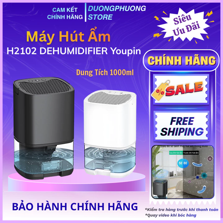 Máy Hút Ẩm Dehumidifier Youpin H2102, Máy Hút Ẩm Mini 1000ml, Nhựa ABS Siêu Bền, Chống Ẩm Bảo Đảm Sức Khỏe An Toàn
