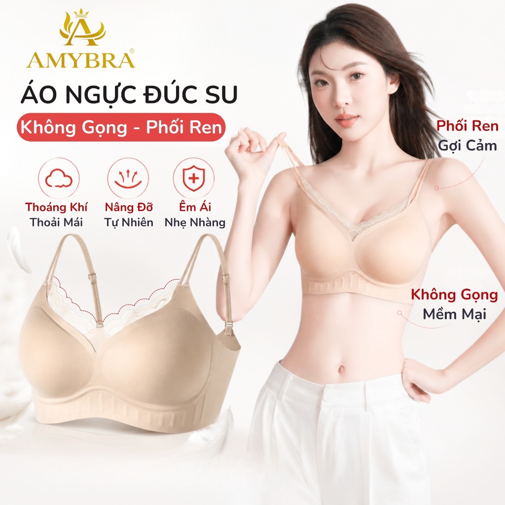 [ DEAL MỞ BÁN - AMYBRA ] Áo Ngực Nữ Đúc Su Phối Ren Gợi Cảm, Áo Lót Nữ Đệm Liền 1cm Không Gọng A2606