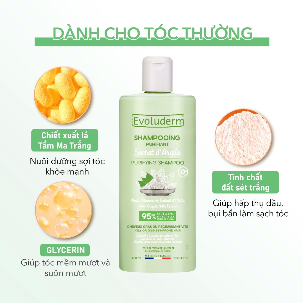 Dầu gội không silicon Evoluderm giúp dưỡng tóc suôn mượt và phục hồi tóc 400ml (QT)