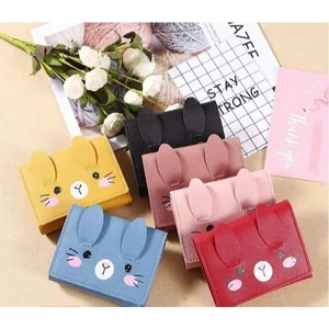 Ví Ngắn Mini Hình Thỏ Tai Dài Dễ Thương - Ví Nữ Cầm Tay Bỏ Túi Nhiều Ngăn Đựng Thẻ Tiền Mặt Phong Cách Hàn Quốc Cute