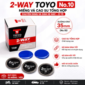 Miếng vá săm lốp loại nhỏ TOYO 2way 10#, kích thước 35mm, hộp 50 miếng, thích hợp cho lốp xe máy