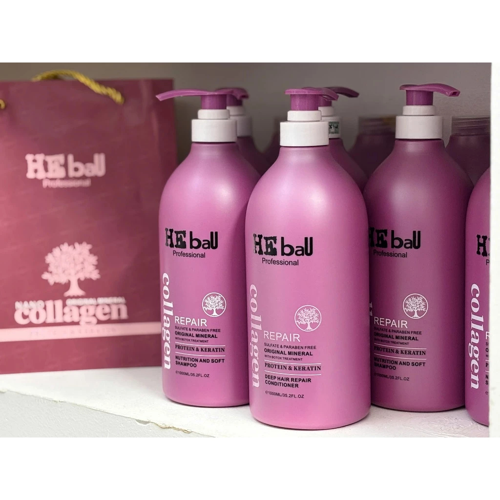 Dầu gội xả HE BAU Collagen Repair 1000ml hương thơm nước hoa giúp phục hồi tóc, kiềm dầu, giảm rụng tóc hiệu quả