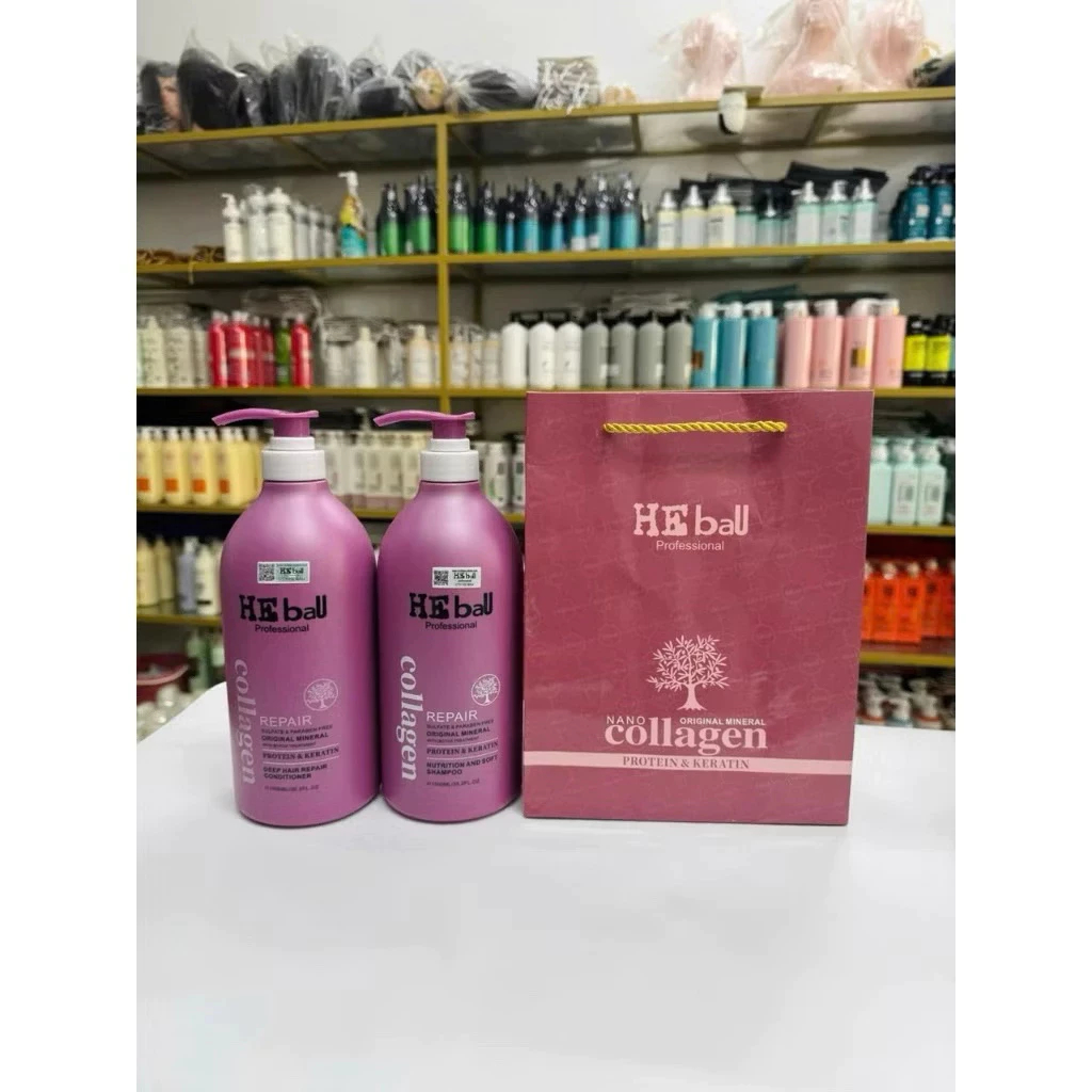 Dầu gội xả HE BAU Collagen Repair 1000ml hương thơm nước hoa giúp phục hồi tóc, kiềm dầu, giảm rụng tóc hiệu quả