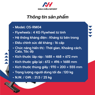 (Chính hãng) Máy chèo thuyền 16 cấp độ từ tính Osaky sport RM04 - Bảo hành 12 tháng