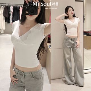 Áo Thun Cotton Cổ V Basic, Áo Nhún Ngực Co Giãn Ôm Dáng Nữ Tính Mùa Hè Thoáng Mát MiSoul 582