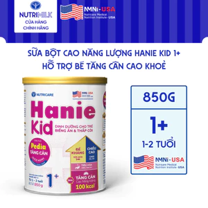 Sữa Bột HANIE KID 1+ Nutricare Cho Bé Suy Dinh Dưỡng Biếng Ăn Thấp Còi Sữa Non 24H Cao Năng Lượng Từ 1-2 Tuổi 850G