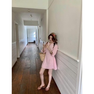 𝗗𝗶𝗲𝘂 -  Đầm linen tay dài cổ tim