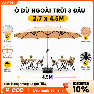 Ô dù che nắng 3 tán ngoài trời, diện tích lớn, chống tia UV, kèm kèm đế nước 60L, dùng cho sân vườn quán cafe