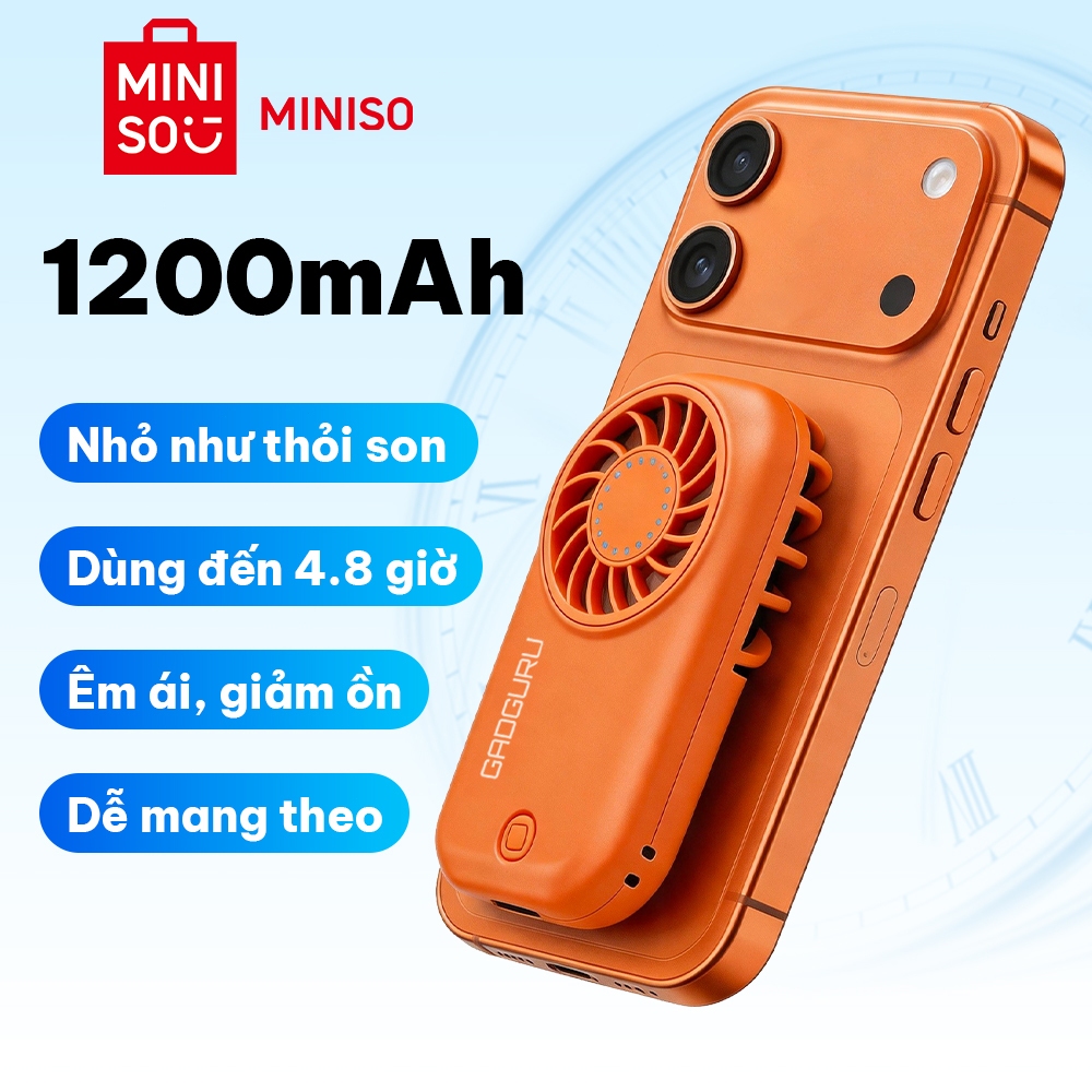 【GIÓ SIÊU MẠNH】MINISO Quạt Mini Cầm Tay Turbo – Nhỏ Gọn, 5 Cấp Gió, Pin 1200mAh, Siêu Mát