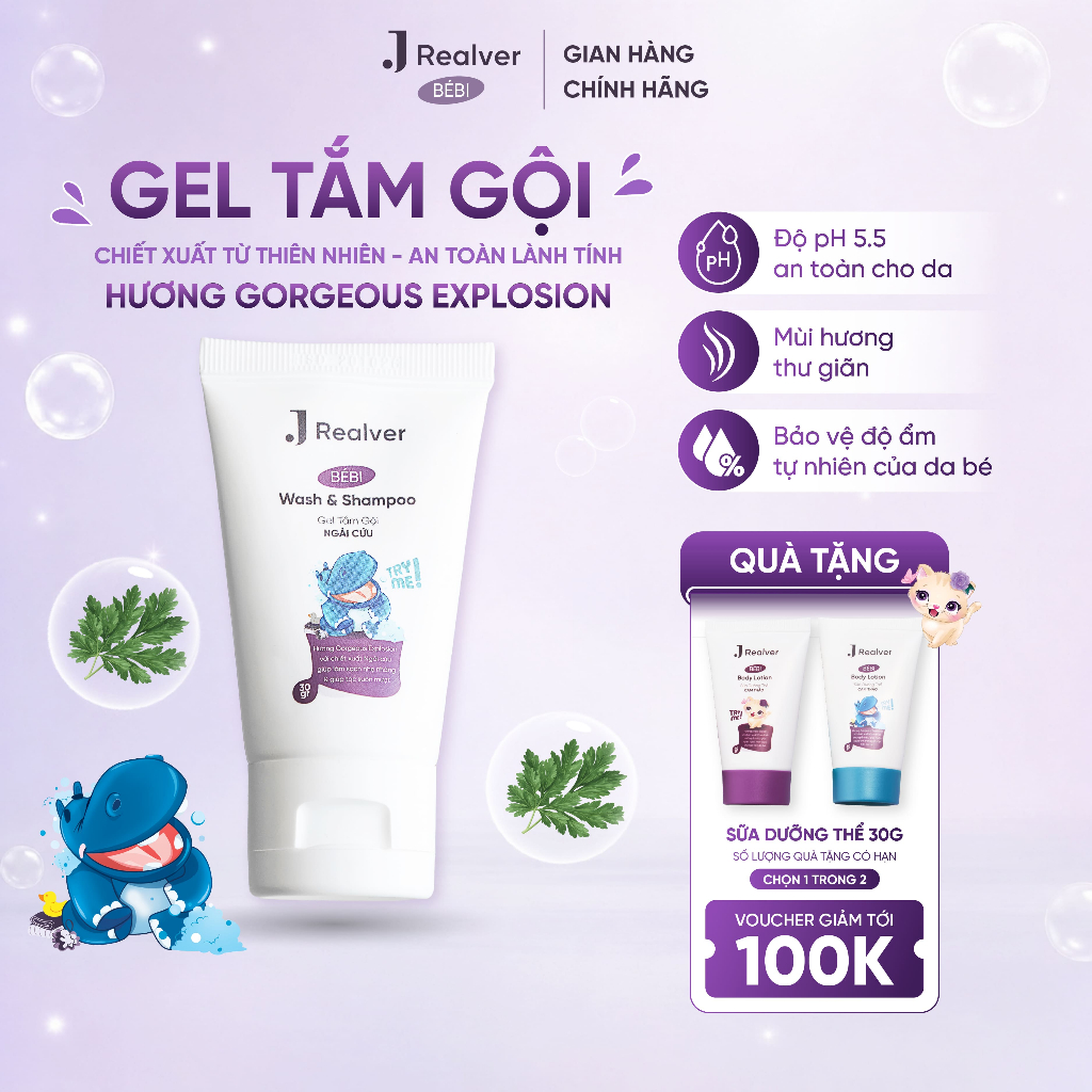 Gel tắm gội cho bé - BÉBI hương Gorgeous Explosion 30g -Chiết xuất từ ngải cứu, tắm gội 2in1 an toàn