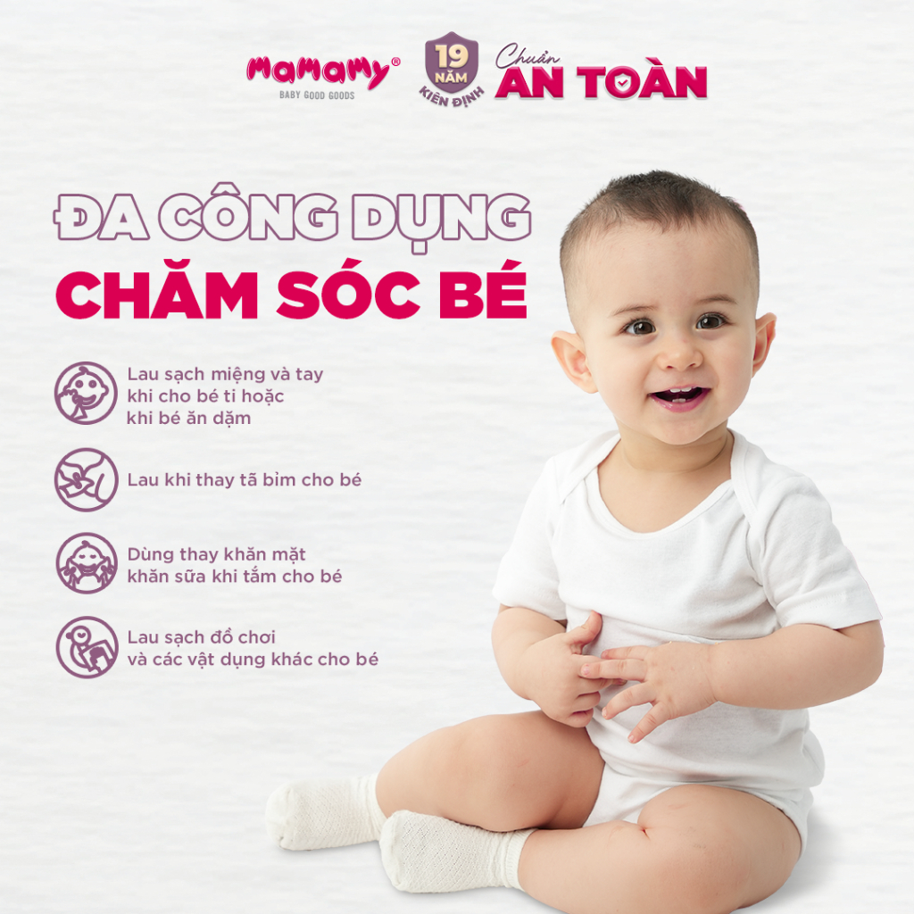 Khăn khô cao cấp cho bé Mamamy Tropical 100% sợi tự nhiên và rayon gói 160 tờ mềm, dai, sạch cực