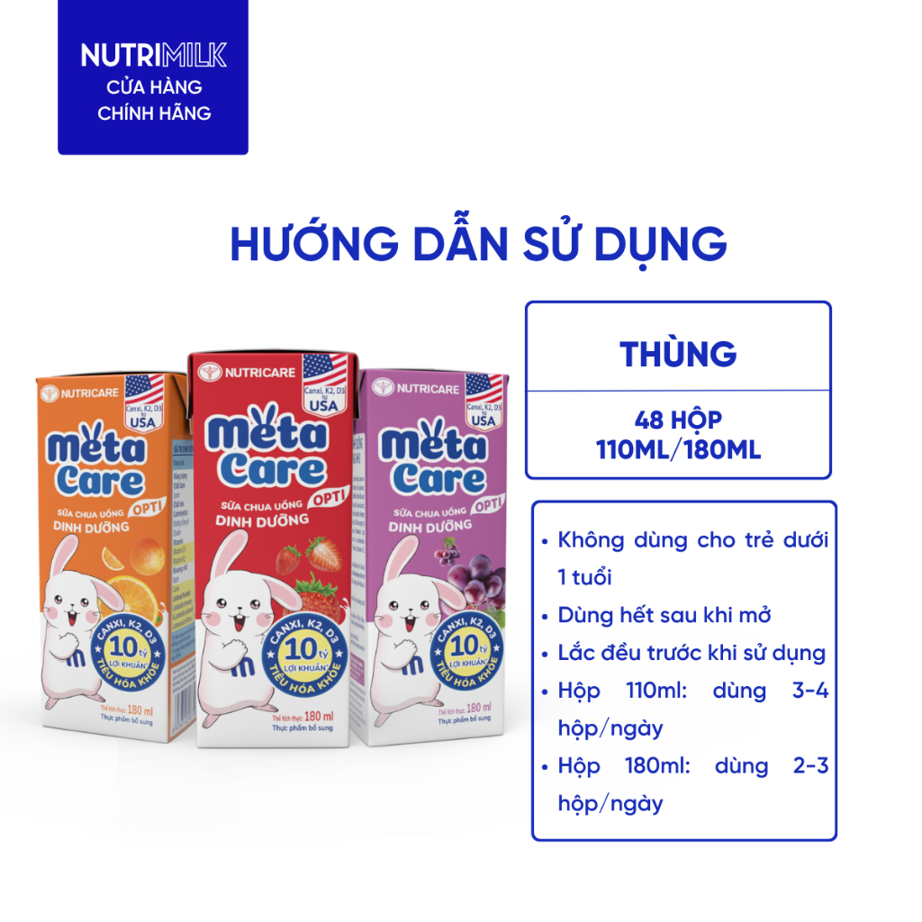 Thùng 48 Hộp Sữa METACARE YOYO Nutricare 110ML Sữa Chua Trái Cây Dinh Dưỡng Tiêu Hoá Khoẻ Bé Cao Lớn Tăng Cường Đề Kháng