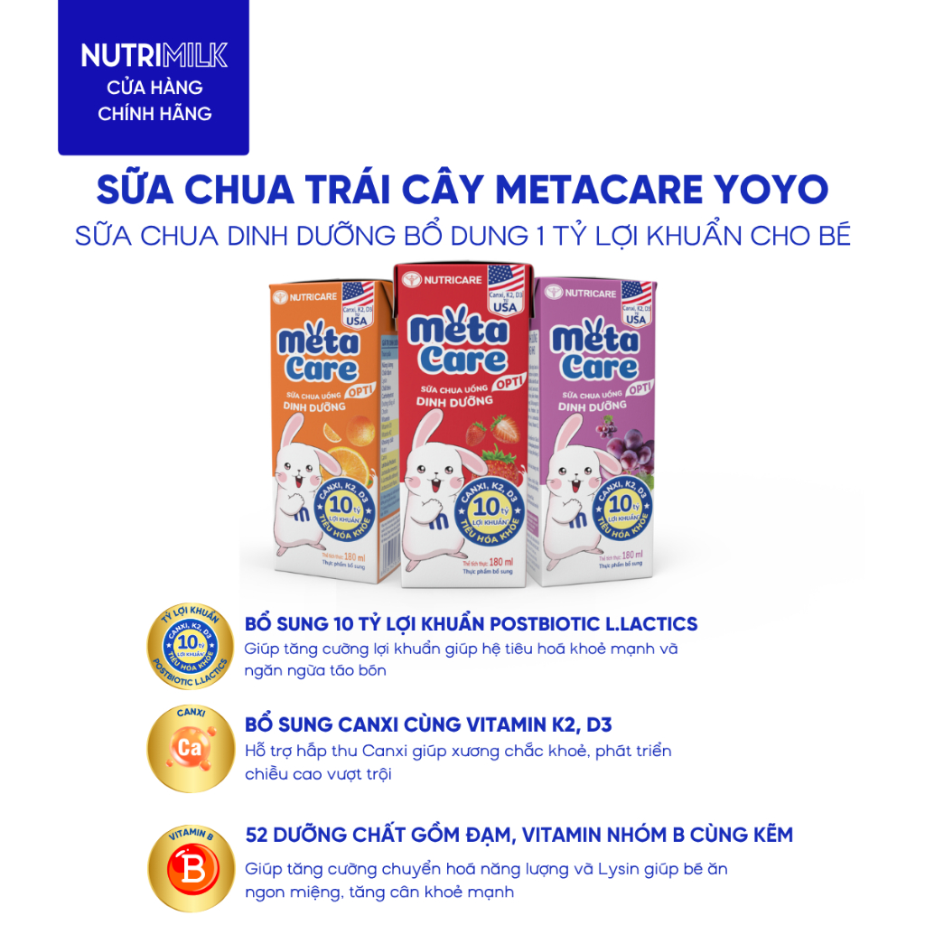 Thùng 48 Hộp Sữa METACARE YOYO Nutricare 110ML Sữa Chua Trái Cây Dinh Dưỡng Tiêu Hoá Khoẻ Bé Cao Lớn Tăng Cường Đề Kháng