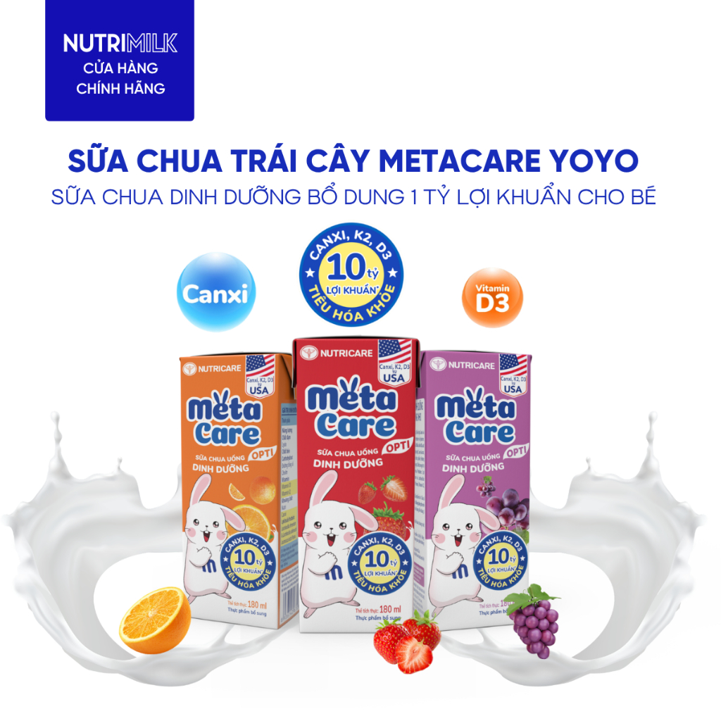 Thùng 48 Hộp Sữa METACARE YOYO Nutricare 110ML Sữa Chua Trái Cây Dinh Dưỡng Tiêu Hoá Khoẻ Bé Cao Lớn Tăng Cường Đề Kháng