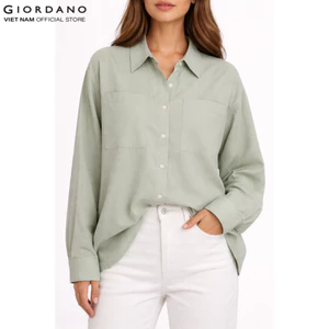 GIORDANO  Áo Sơ Mi Linen Nữ Dài Tay Có Túi 5345202