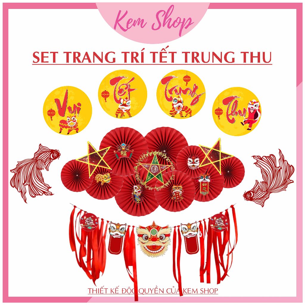 Set trang trí Tết Trung Thu đầy đủ phụ kiện phong cách truyền thống - Kem Shop K354